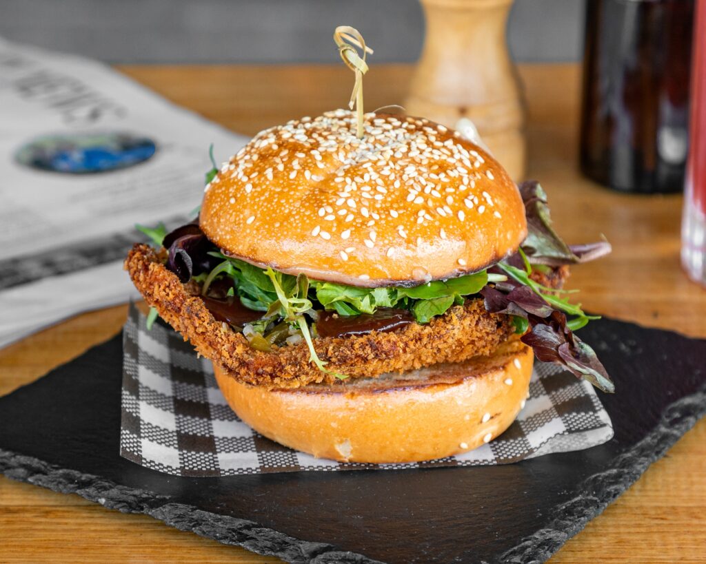 Hot Poppy Cafe crispy chicken burger and fries