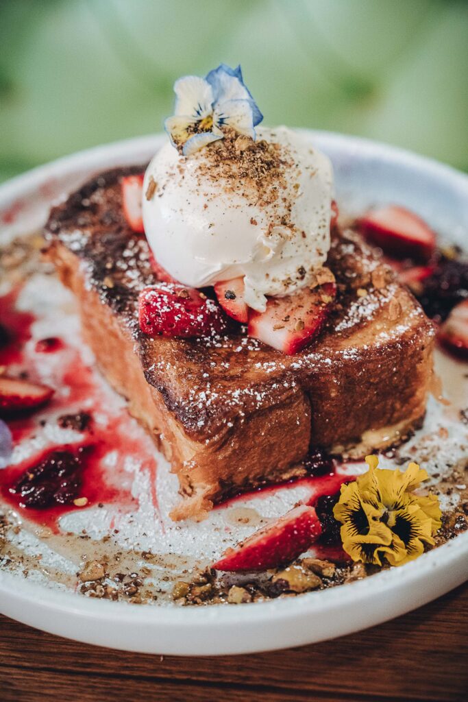 French toast with berries and cream at Hot Poppy Cafe